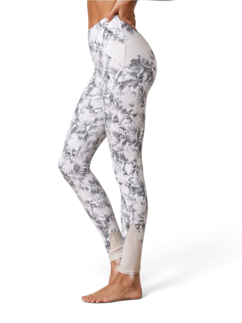 Onzie Shaper Jedi Print High Rise Yoga Leggings M/L White Gray Mesh Panels